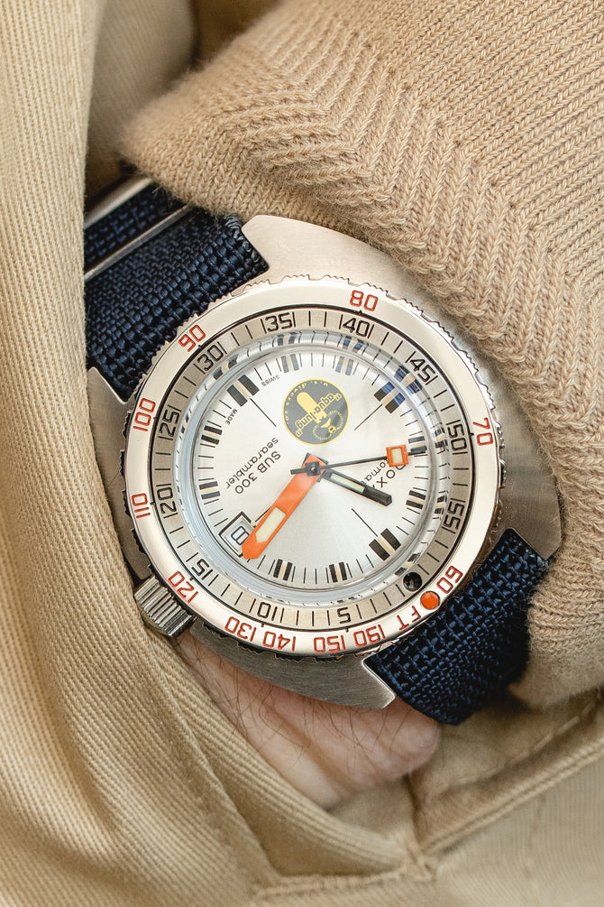 Doxa Sub 300 Searambler Aqua Lung Limited Edition fitted with Erika's Originals Trident MN watch strap in full blue