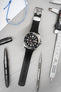 Seiko Prosex Samurai black fitted with crafter blue cb09 rubber watch strap in black with brushed stainless steel buckle