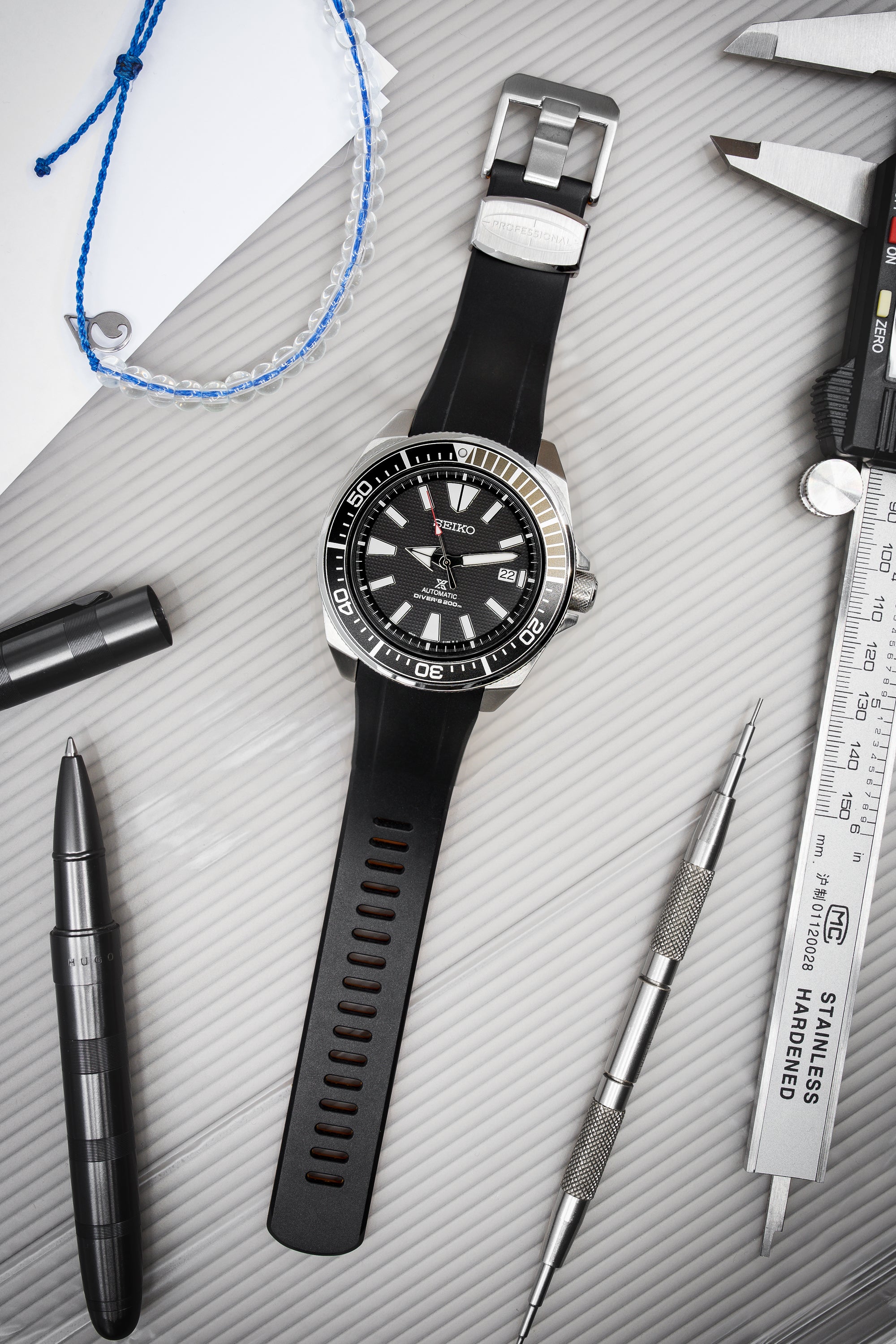 CRAFTER BLUE Rubber Watch Strap for Seiko New Samurai BLACK ORANGE Watch Obsession