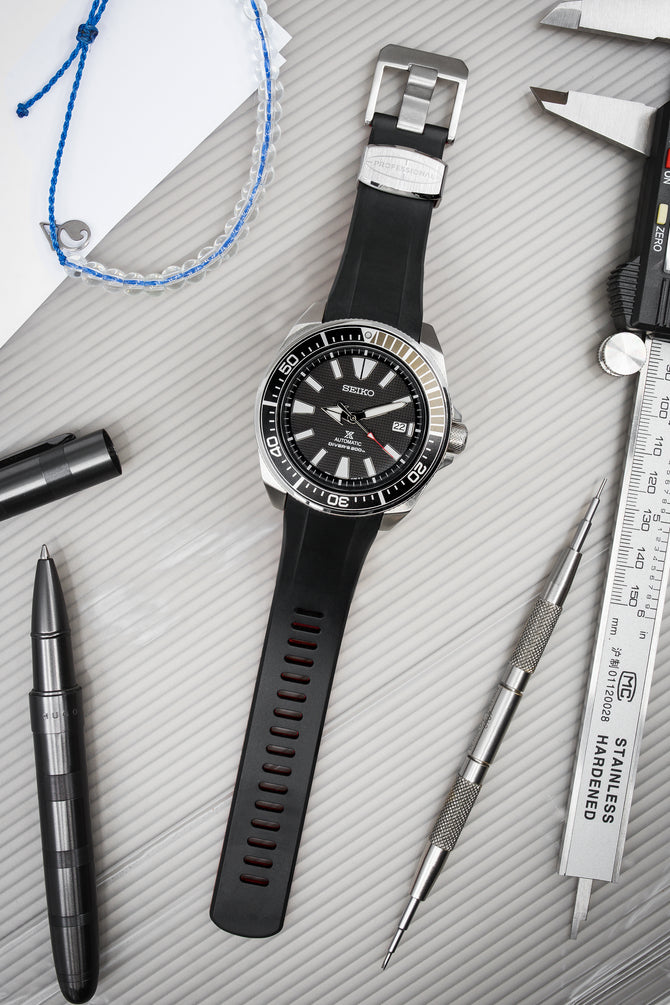 Crafter Blue Rubber Watch Strap for Seiko "New" Samurai Series – Black & Red (Promo Photo)